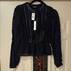 Express Black Lace Long Sleeve Blouse
